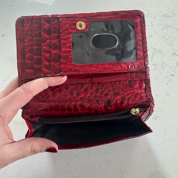 Brahmin Red Croc Embossed Leather Wristlet- Worn Hardware - Picture 5 of 6